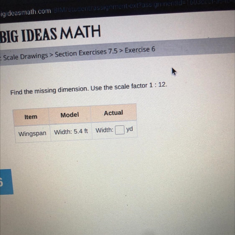 Find the missing dimension. Use the scale factor 1: 12. Item Model Actual Wingspan-example-1