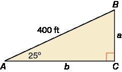 You hike 400 feet up a steep hill that has a 25 degrees angle of elevation as shown-example-1