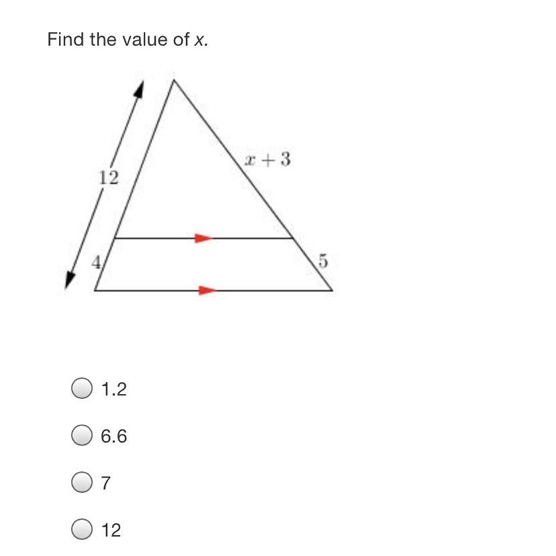 Find the value of x. 2+3 12 5 1.2 6.6 07 12-example-1