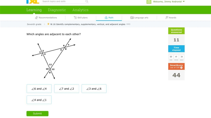 Which angles are adjacent to each other-example-1