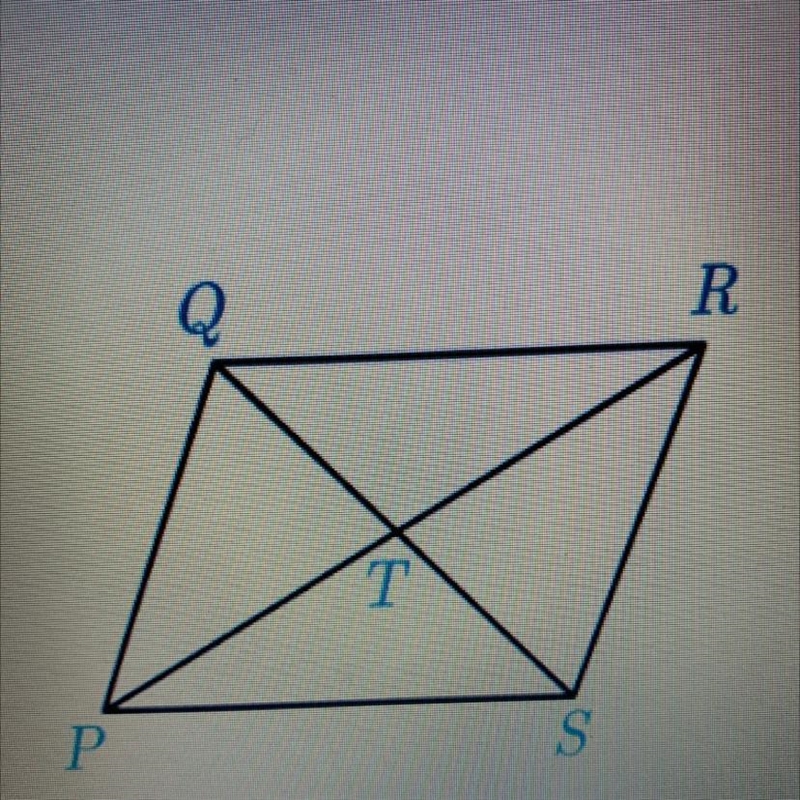 PQRS is a parallelogram. Floyd states that he knows that PT = QT by the Diagonals-example-1