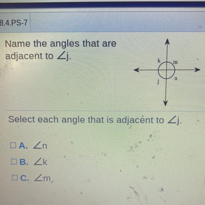 Name the angles that are adjacent to-example-1