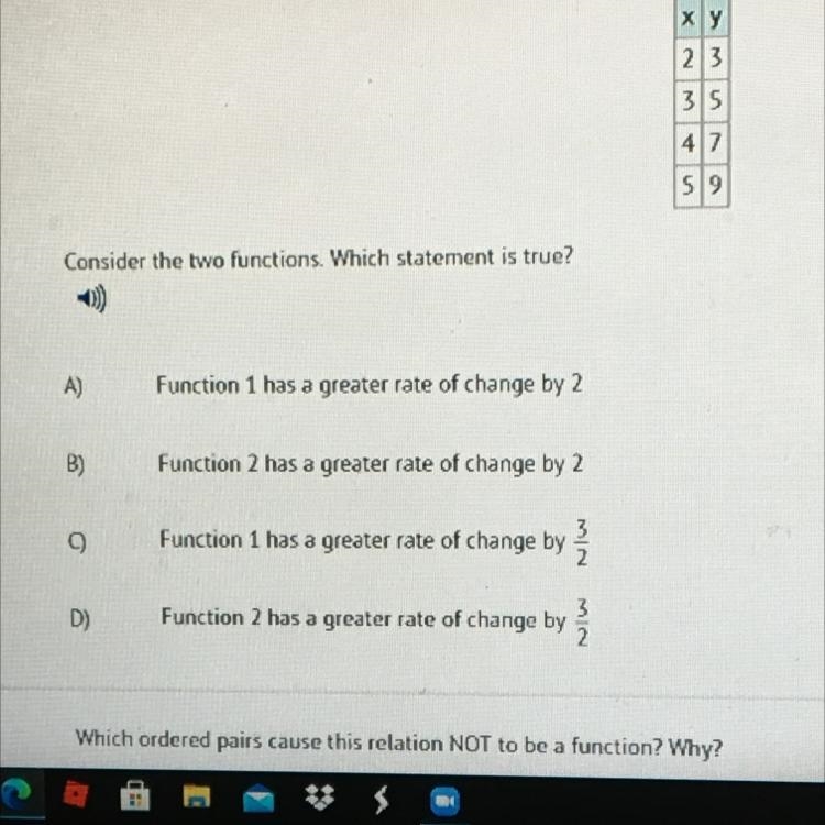 Function 2 ху 213 2 315 417 9 2 Consider the two functions. Which statement is true-example-1