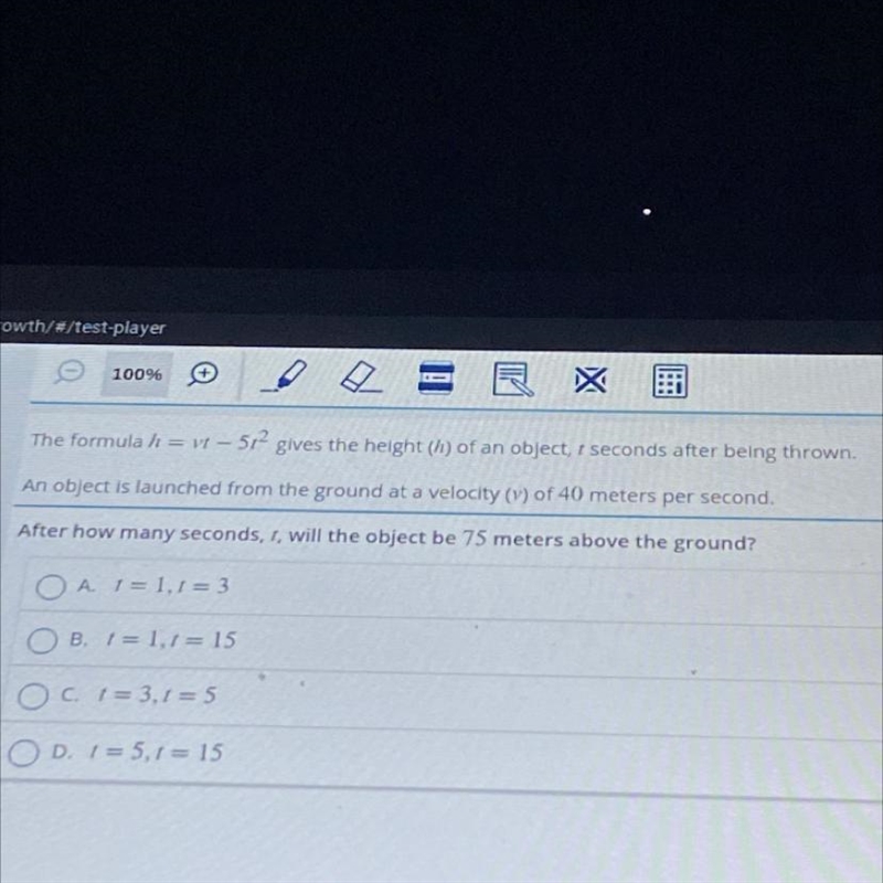 After how many seconds ,t, will the object be 75 meters above the ground-example-1