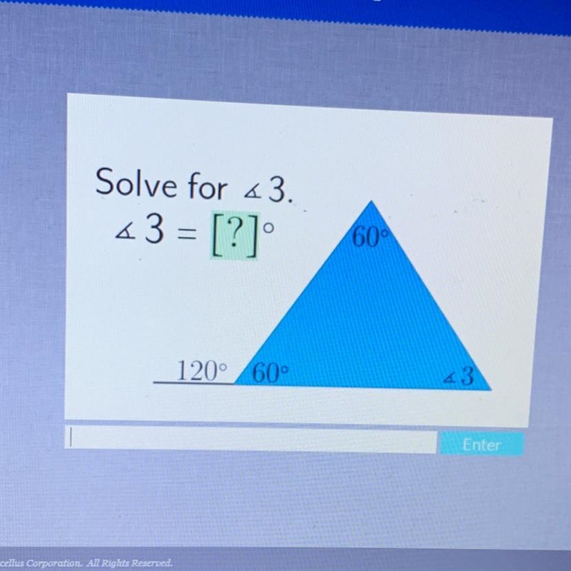 Solve for <3. <3 = [?]° 60° 120° 60° <3-example-1