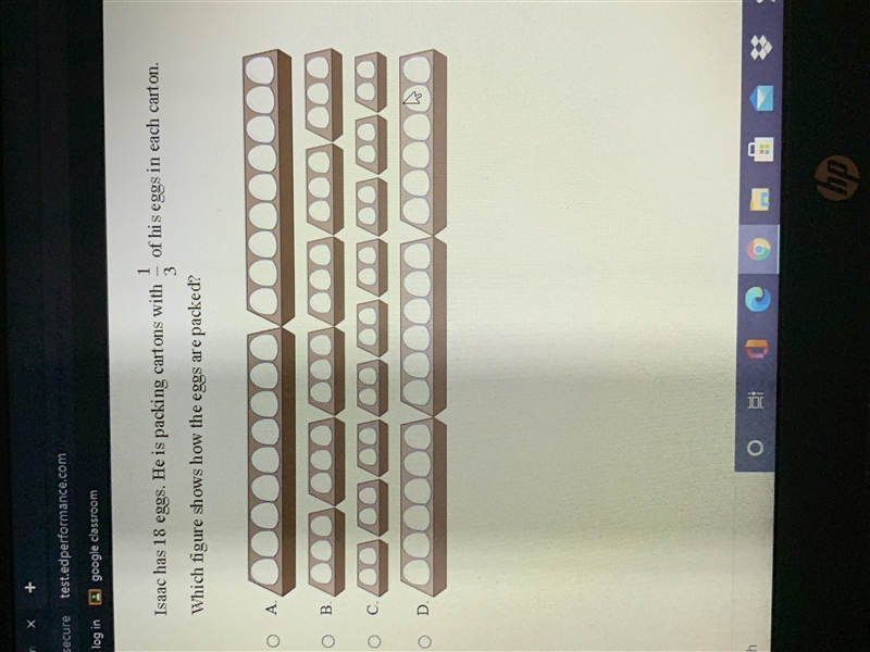 isaac has 18 eggs. he is packing cartons with 1/3 of his eggs in each carton. which-example-1