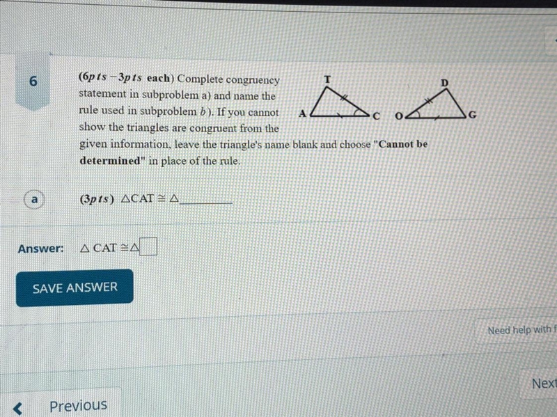 Triangle CAT is congruent to triangle ?-example-1