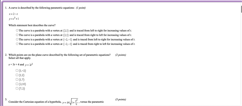 Does anyone have answers to the Parametric Functions Test? Pre-Calc-example-1