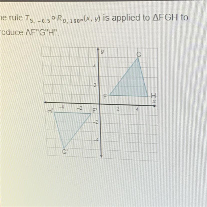 The rule T 5, -0.5° Ro, 1800(x, ) is applied to FGH to produce F"G"H&quot-example-1