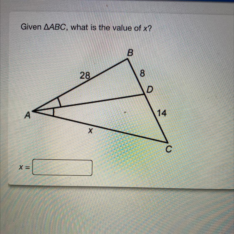 Given ABC, what is the value of x? NEED HELP QUICK!!-example-1