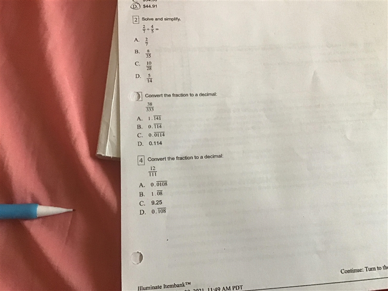 PLEASE HELP!! 3 IN 1 1.solve and simplify 2/7 Divided by 4/5 2. Convert the fraction-example-4