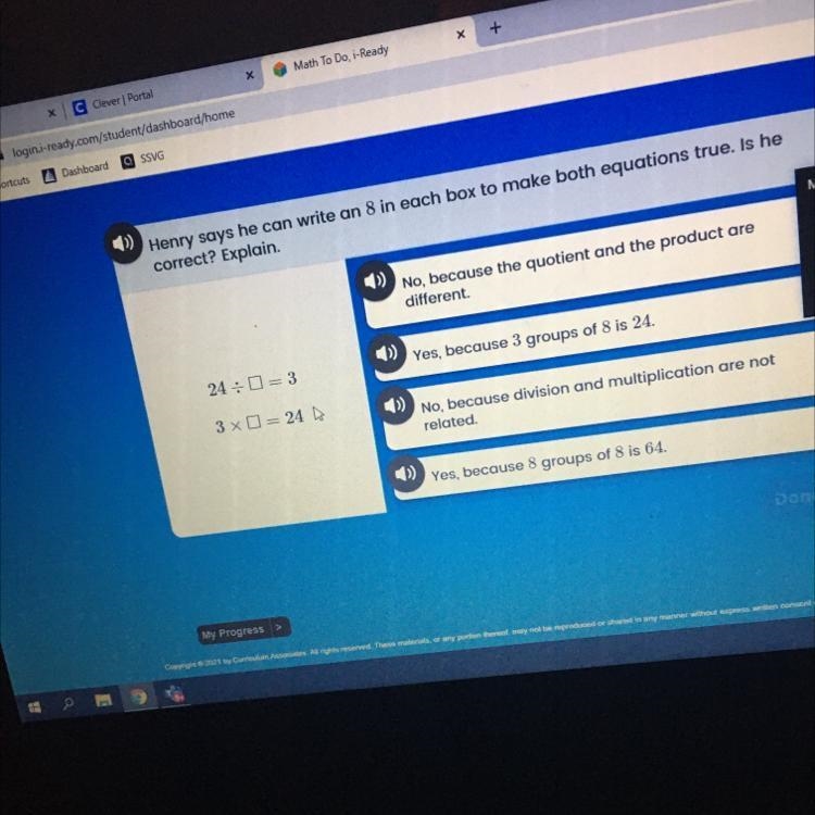 Henry says he can write an 8 in each box to make both equations true. Is he correct-example-1