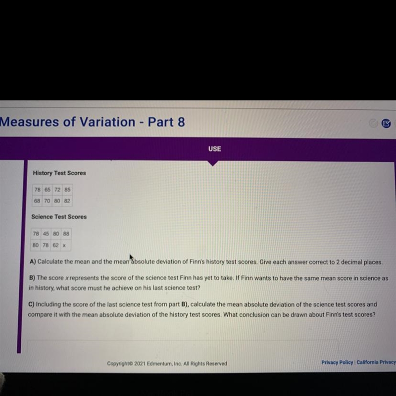 ⚡️PLEASE HELP⚡️ The tables show Finn's history test scores and science test scores-example-1