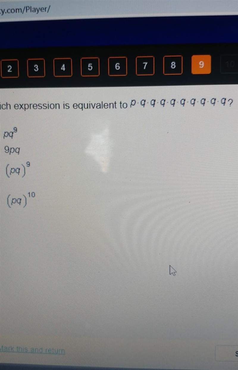 Which expression is equivalent to p x q x q x q x q x q x q x q x q ​-example-1