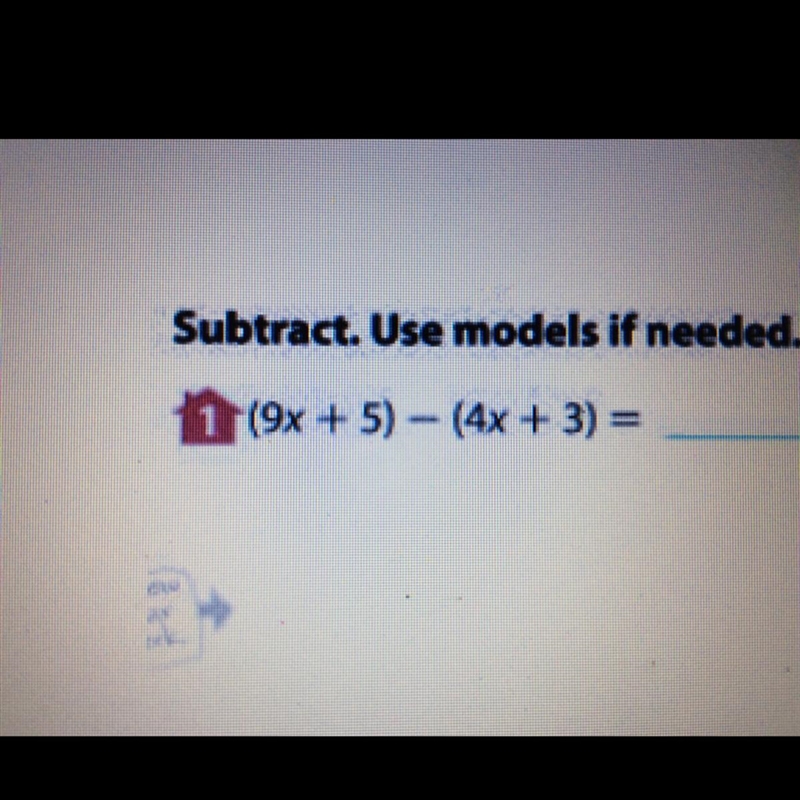 (9x + 5) - (4x + 3) Please show work-example-1