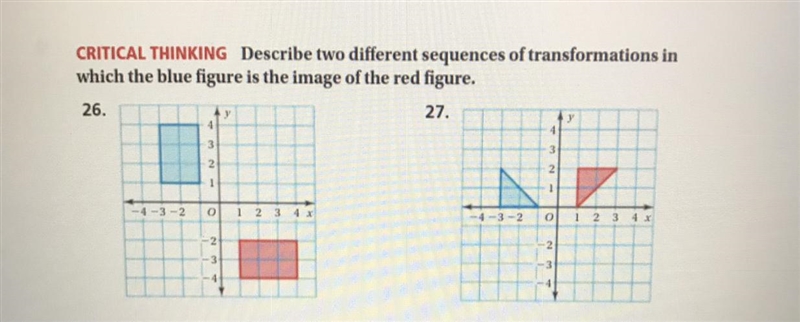 Describe two different sequences of transformations in which the blue figure is the-example-1