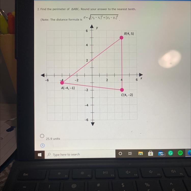 2. Find the perimeter of AABC. Round your answer to the nearest tenth. 0 - 1 x - x-example-1