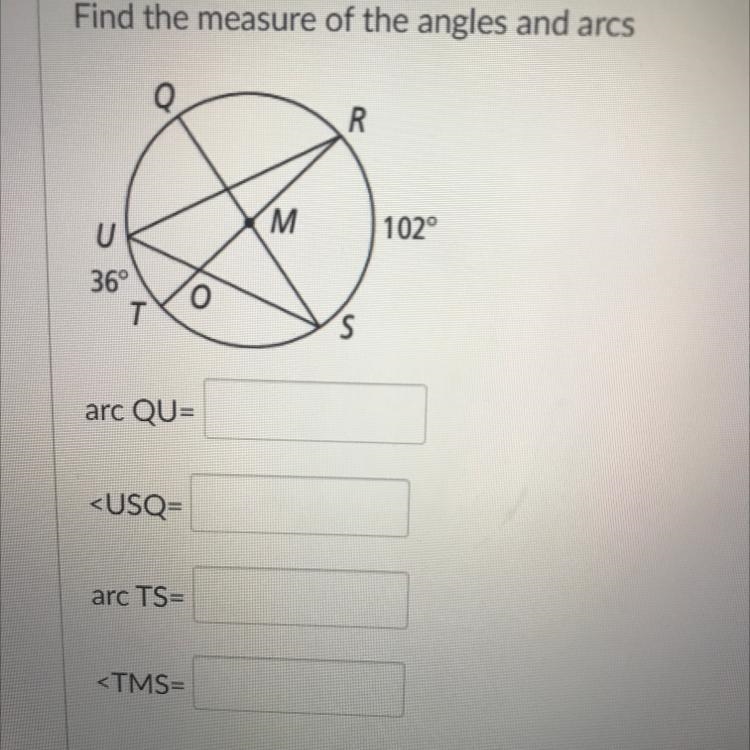 Find the measure of the angles and arcs-example-1