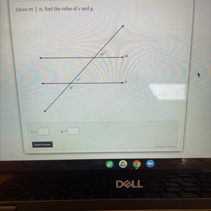 Given m 11 n, find the value of x and y. 41° וז. 20 n yº So I keep getting the wrong-example-1