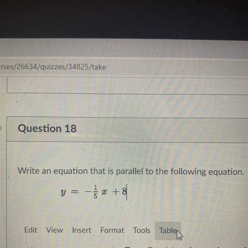 Write an equation that is parallel to the following equation. y = -1/5x + 8-example-1