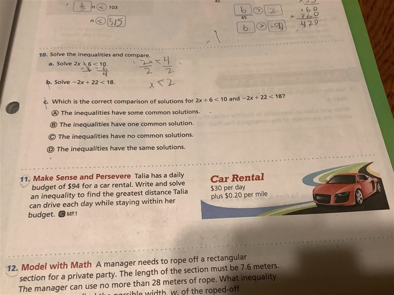 Talia has a daily budget of $94 for a car rental. Write and solve an inequality to-example-1