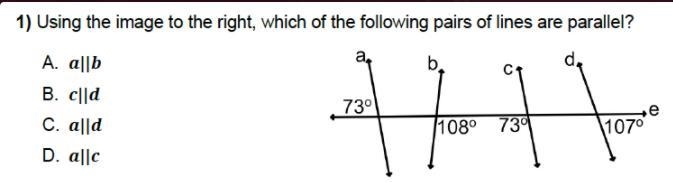 1) Using the image to the right, which of the following pairs of lines are parallel-example-1