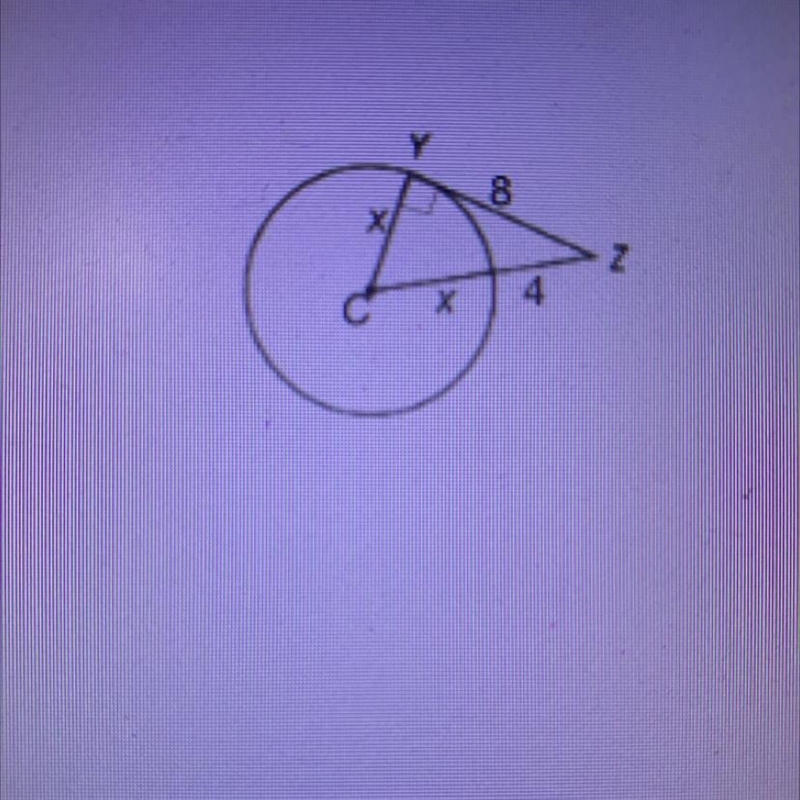 Find the radius x of OC. a) 4 b) 6 c) 12 d) 12.8-example-1