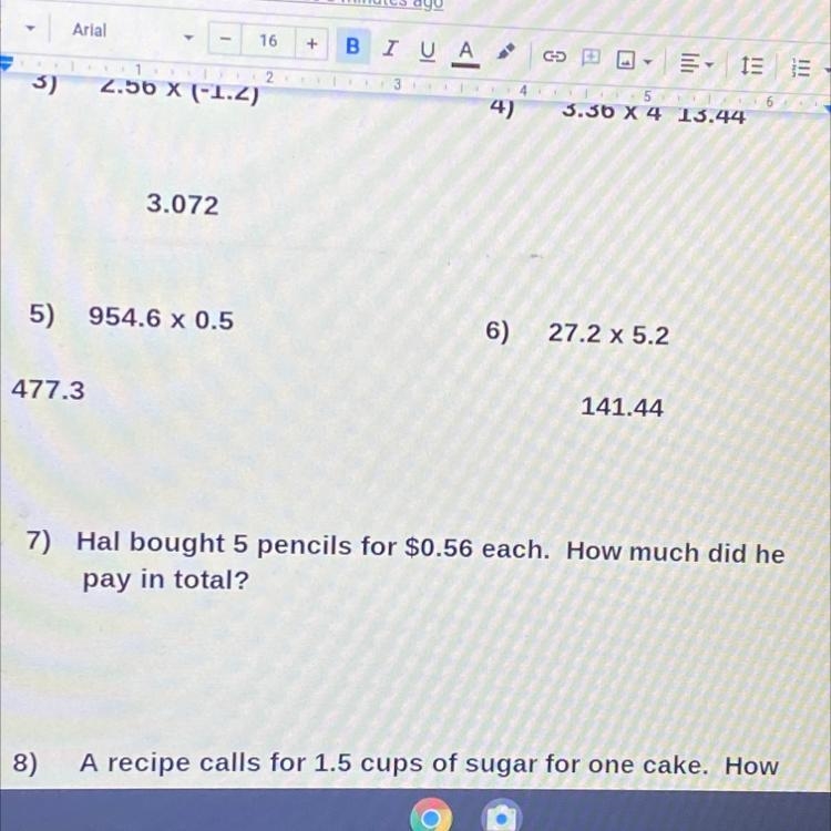 Hal bought 5 pencils for $0.56 each.How much did he pay in total?-example-1