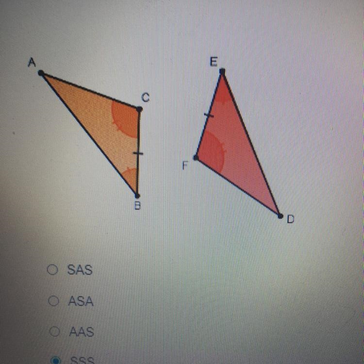 Identify the correct Triangle Congruence Theorem that describes the figure below. A-example-1