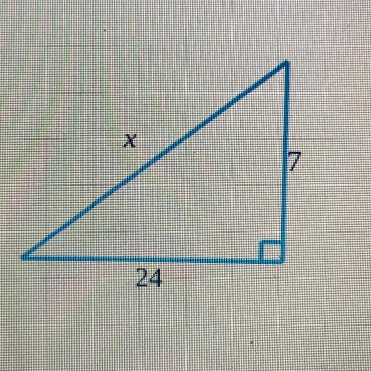 For the following right triangle, find the side length x-example-1