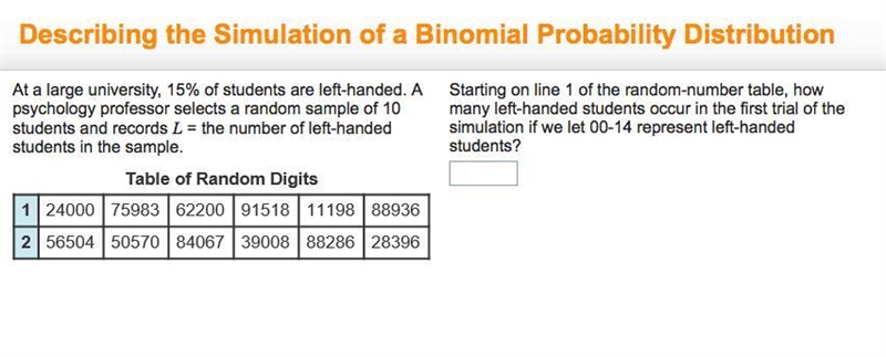 At a large university, 15% of students are left-handed. A psychology professor selects-example-1