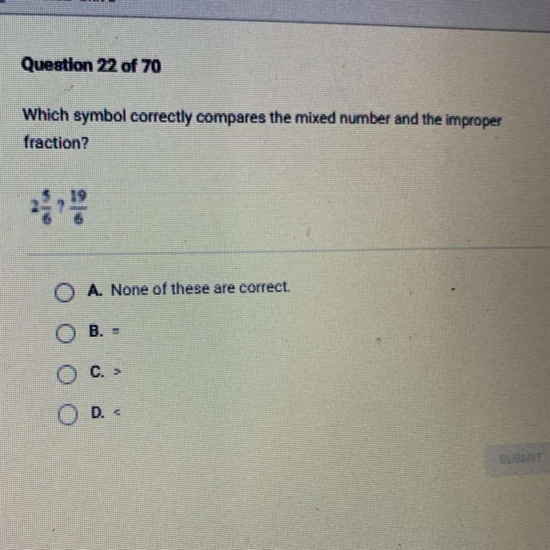 Which symbol correctly compares the mixed number and the improper fraction?-example-1