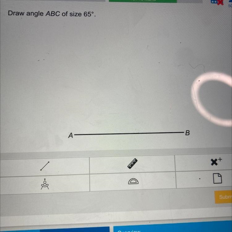 3 50% Draw angle ABC of size 65º. A- B X+-example-1