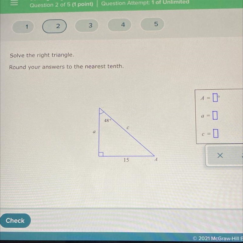 Solve the right triangle. Round your answers to the nearest tenth.-example-1