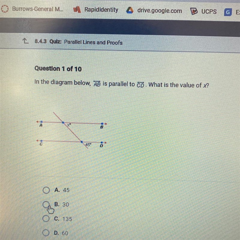 In the diagram below, AB is parallel to ¿o. What is the value of x?-example-1