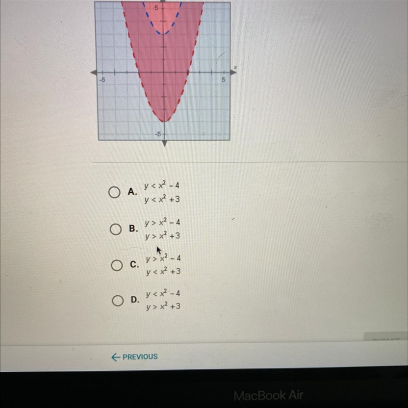 Question 10 of 10 Which system of inequalities is graphed below? See picture-example-1