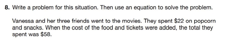 SOMEONE ANSWER QUICK !! *Write a problem for this situation. Then use an equation-example-1