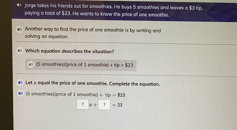 PLSSSSSS HELPPPPP PLS I NEED HELPPP PLSS Let equal the price of one smoothie. Complete-example-1