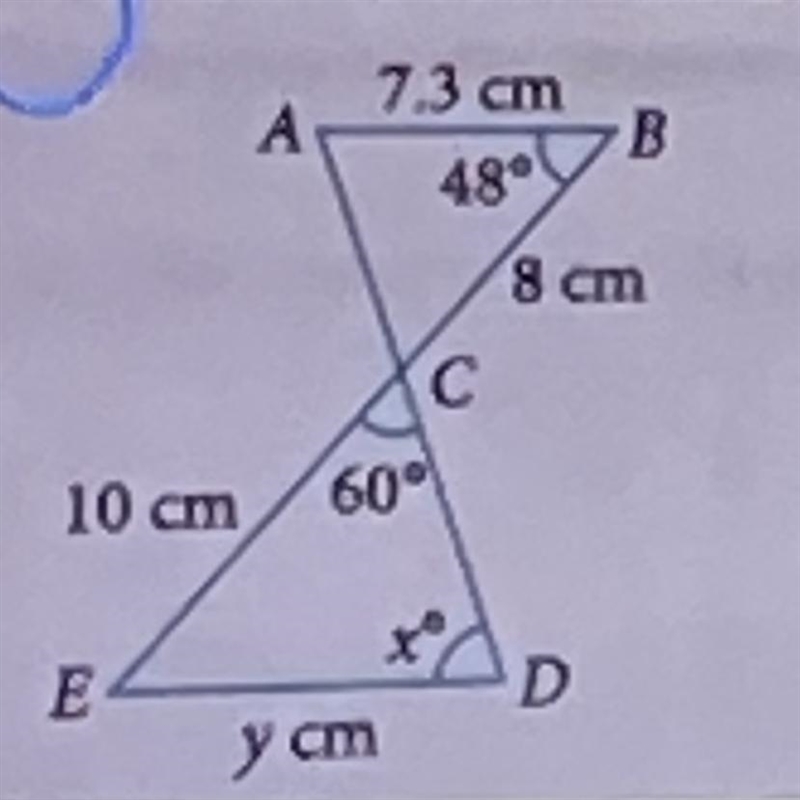 (2. Given that AABC is similar to ADEC, find the values of the unknowns in the figure-example-1