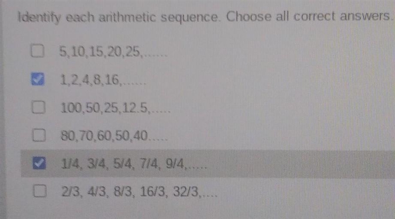 Idenifify each arithmetic sequence. Choose all correct answers.​-example-1