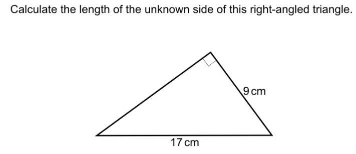 Calculate the length of this unknown side of the right angled triangle-example-1