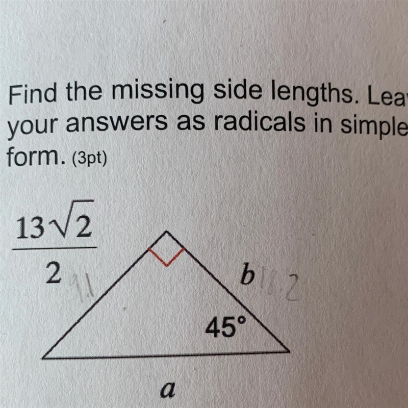 Find the missing side lengths. Leave your answers as radicals is simplest form.-example-1