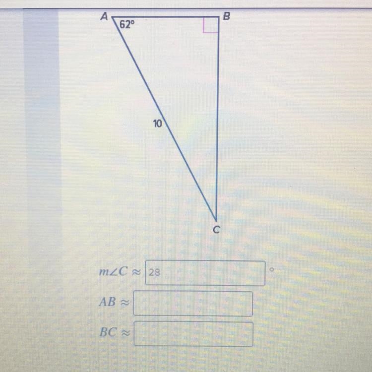 Solve the right triangle. Round side and angle measures to the nearest tenth, if necessary-example-1