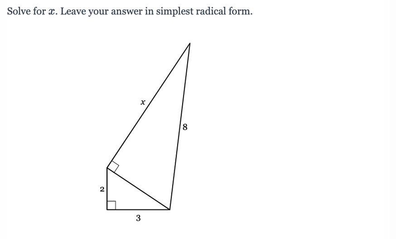 Solve for x. Leave your answer in simplest radical form.-example-1