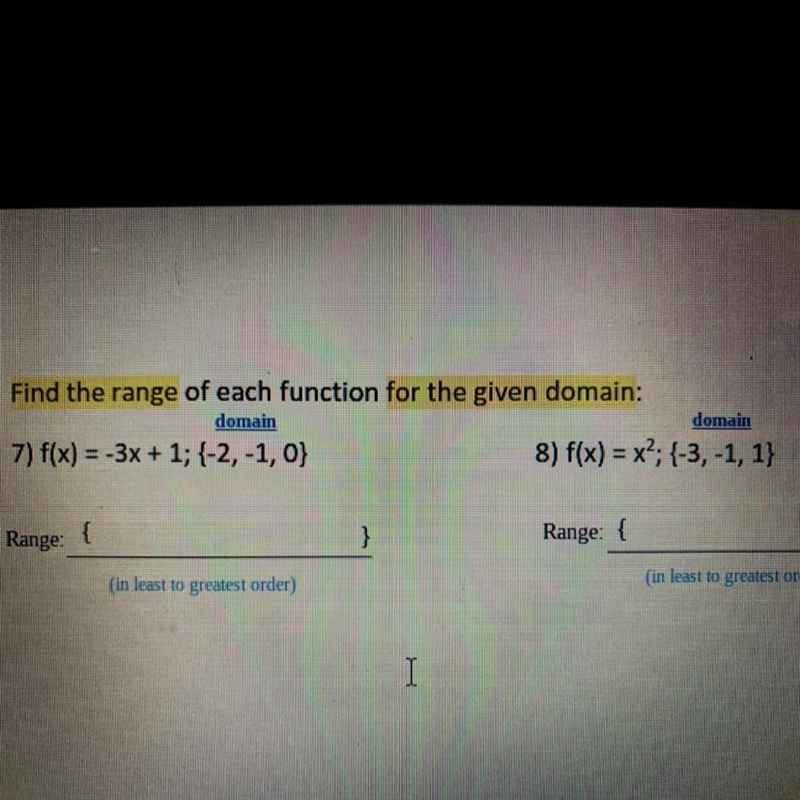 Find the range of each function for the given domain--example-1