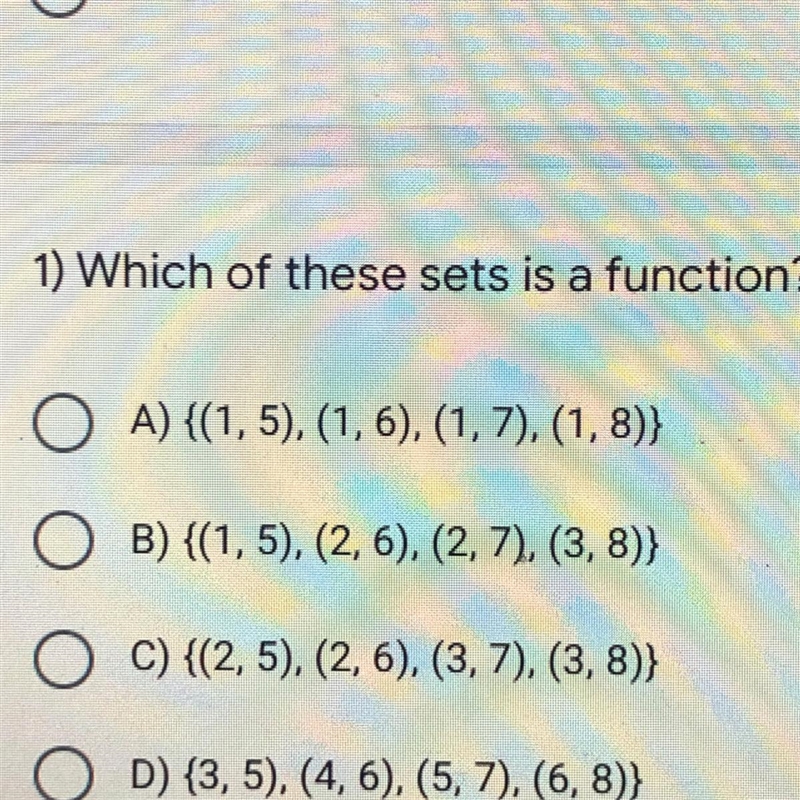 I really need help which of these sets is a function?-example-1