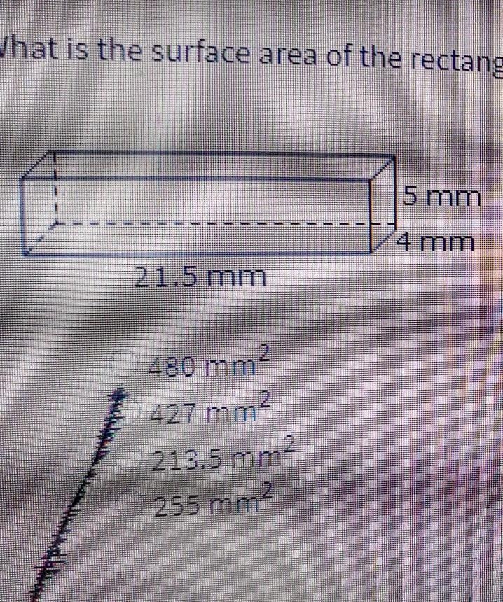 . What is the surface area of the rectangular prism? (1 point) 480mm2 427 mm2 213.5 mm-example-1