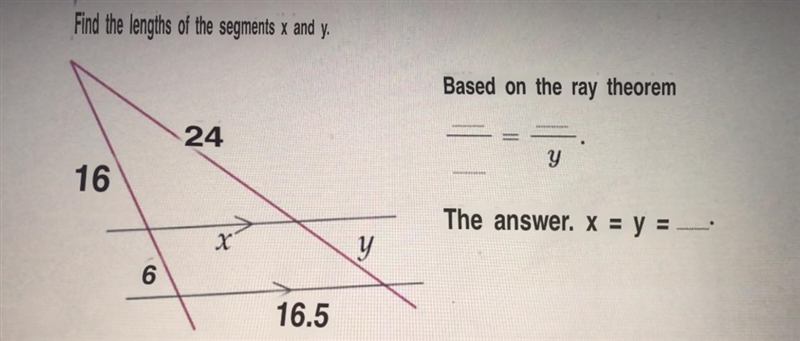 Find x and y with ray theorem-example-1