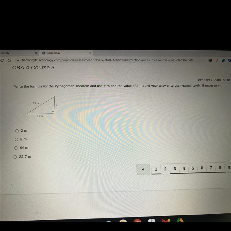 Write the formula for the Pythagorean Theorem and use it to find the value of a. Round-example-1