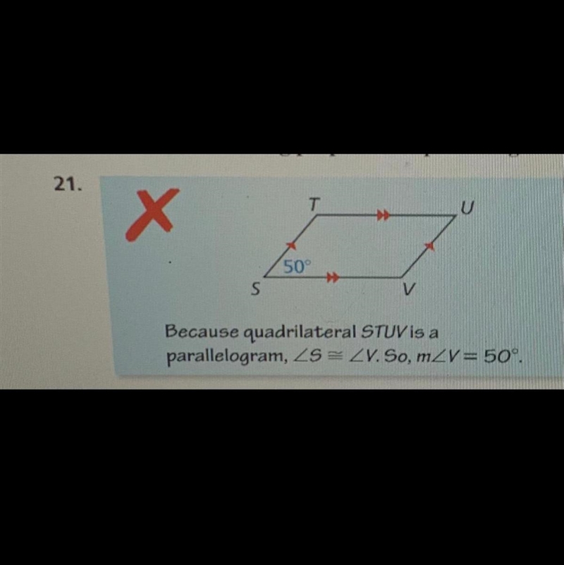 Describe and correct the error in using properties of parallelograms.-example-1